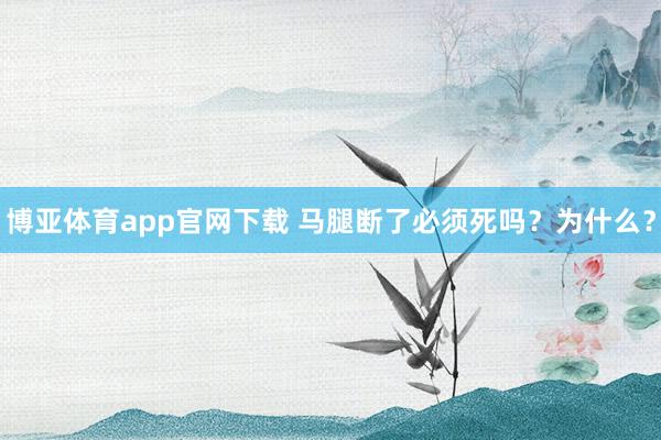 博亚体育app官网下载 马腿断了必须死吗?为什么?