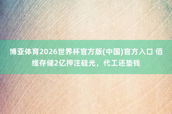 博亚体育2026世界杯官方版(中国)官方入口 佰维存储2亿押注硅光,代工还垫钱
