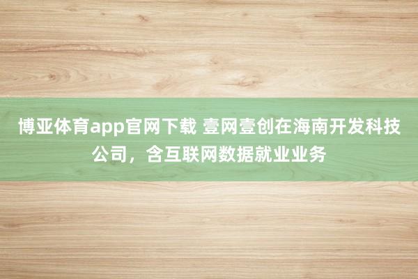 博亚体育app官网下载 壹网壹创在海南开发科技公司，含互联网数据就业业务