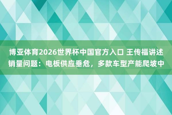 博亚体育2026世界杯中国官方入口 王传福讲述销量问题:电板供应垂危,多款车型产能爬坡中