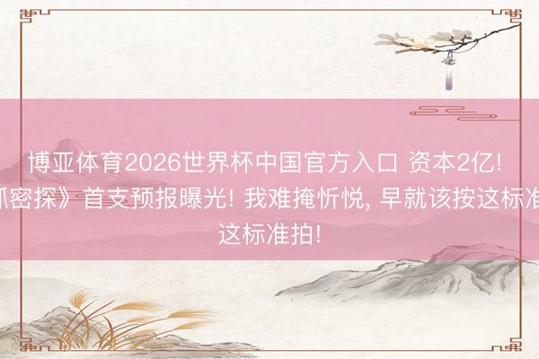 博亚体育2026世界杯中国官方入口 资本2亿! 《抓密探》首支预报曝光! 我难掩忻悦, 早就该按这标准拍!