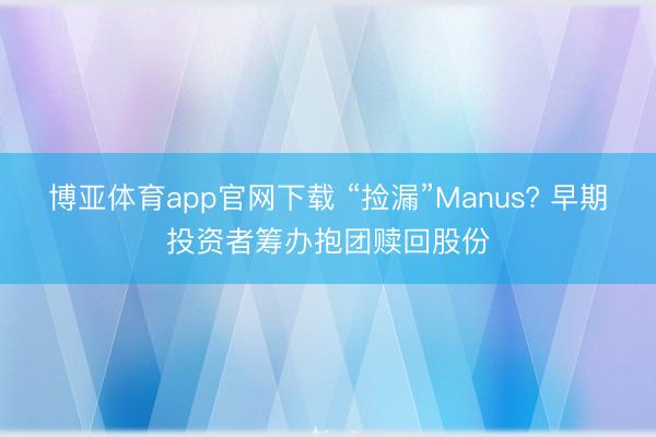 博亚体育app官网下载 “捡漏”Manus? 早期投资者筹办抱团赎回股份